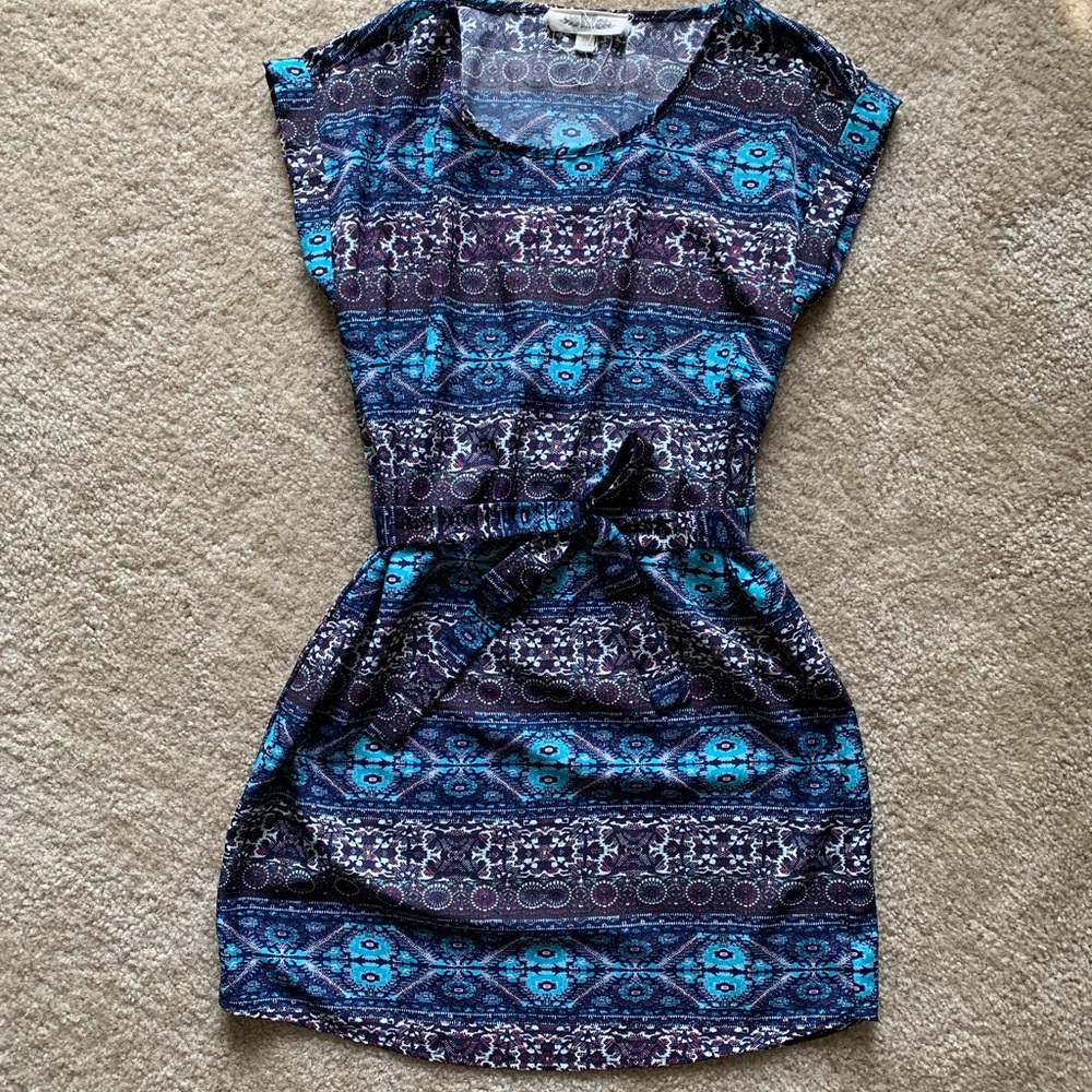 Hippie Rose Print Mini Dress in Purple and Blue